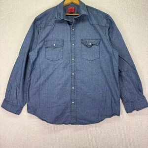 Big Mac JCPenney Mens‎ XL Denim Pearl Snap Western Shirt Long Sleeve Workwear